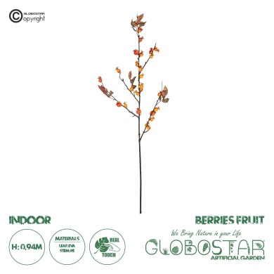 GloboStar® Artificial Garden ORANGE BERRIES FRUIT BRANCH 21444 Τεχνητό Διακοσμητικό Κλαδί Πορτοκαλί Γκί Y94cm